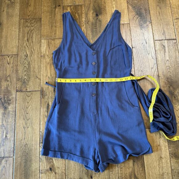 Vici Viscose Linen Blend Belted Romper Sleeveless V-neck Button Down Blue Sz S - Picture 4 of 7